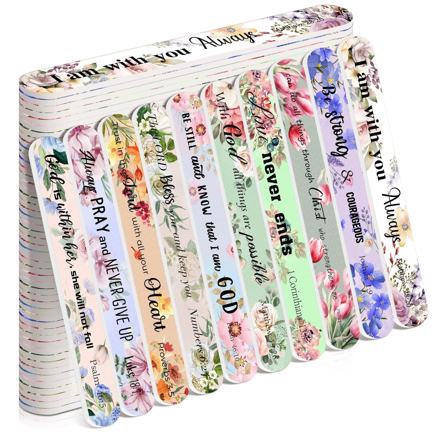 Lanties 50 Pack Christian Gifts Bulk for Women Scripture Nail Files Christian Party Favors Bible Verse Emery Boards Religious Gifts for Teacher Mothers Employee Staff Coworkers Office Supplies