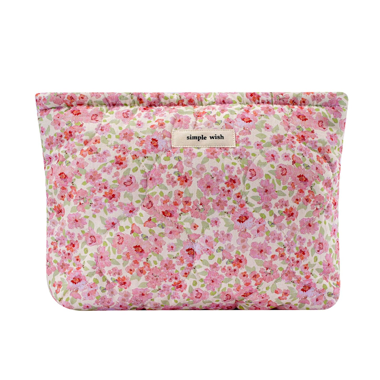 uekeboag Quilted Floral Cotton Makeup Pouch,Coquette Quilted Cosmetic Bag for Women and Girls, Aesthetic Organizer Bag, Flower Cute Travel Toiletry Bags(01Pink Little Flower)
