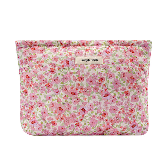 uekeboag Quilted Floral Cotton Makeup Pouch,Coquette Quilted Cosmetic Bag for Women and Girls, Aesthetic Organizer Bag, Flower Cute Travel Toiletry Bags(01Pink Little Flower)