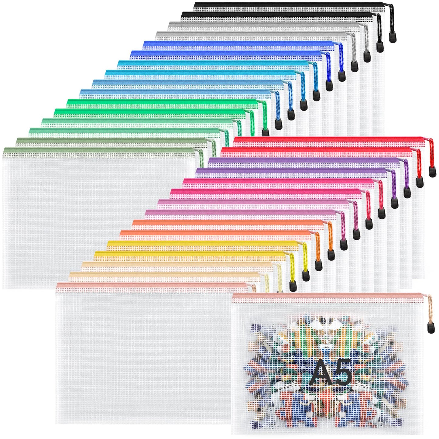 Umriox 32PCS 16 Colors Small Zipper Pouch, 9.5 x 7.1 in, Zipper Bags for Puzzles, School Office Supplies and Travel Storage