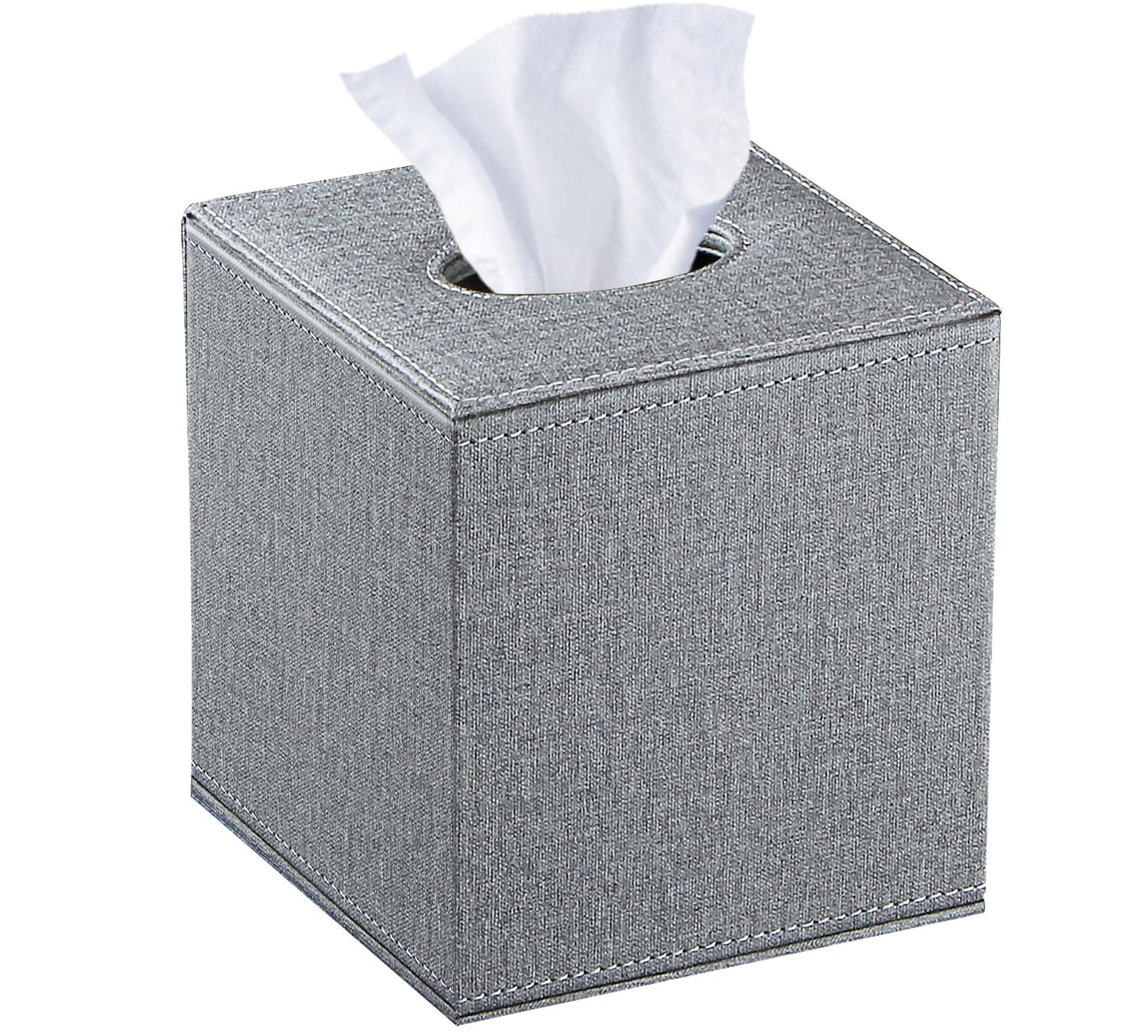 Leather Tissue Box Cover Square,Decorative Cube Tissue Box Holder with Magnetic Bottom,Facial Paper Organizer Table Napkin Case Dispenser for Bathroom NightStand Coffee Car Home Office,Grey