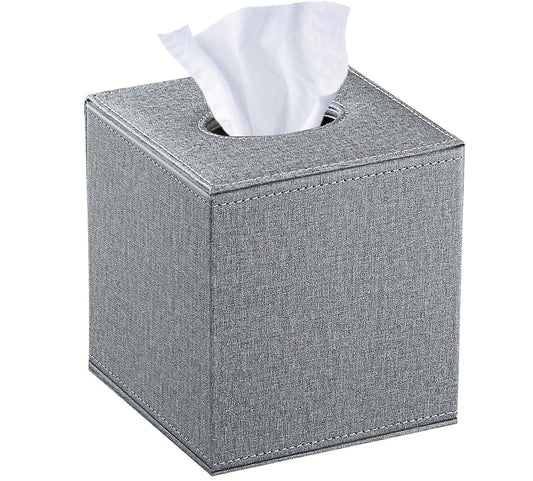 Leather Tissue Box Cover Square,Decorative Cube Tissue Box Holder with Magnetic Bottom,Facial Paper Organizer Table Napkin Case Dispenser for Bathroom NightStand Coffee Car Home Office,Grey