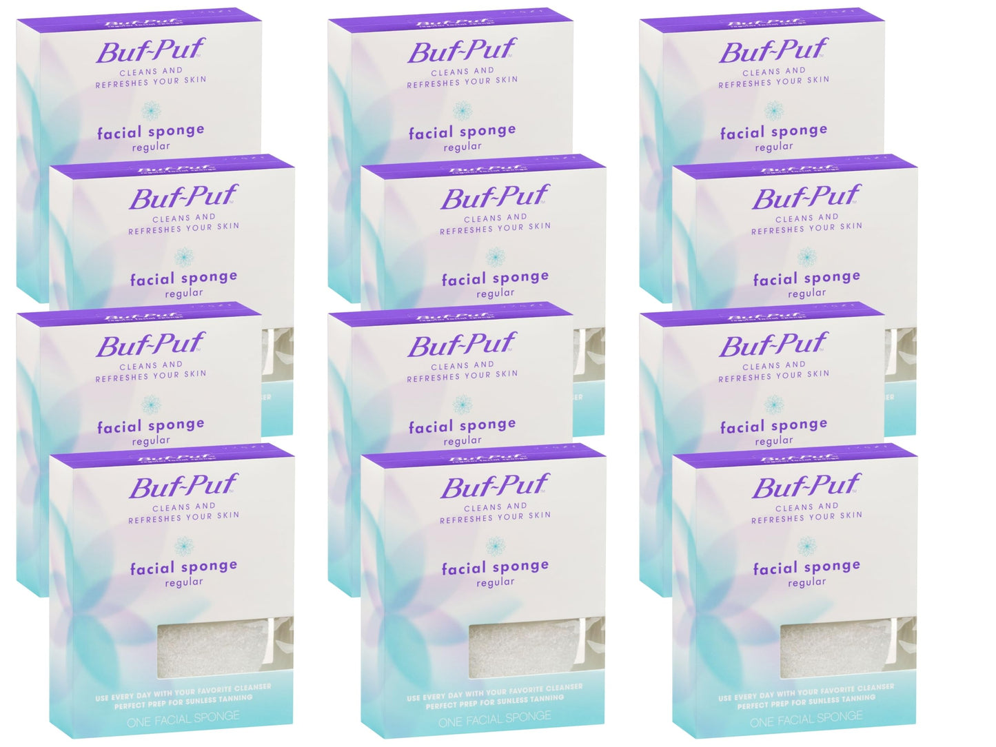 Buf-Puf Facial Sponge, Dermatologist Developed, Removes Deep Down Dirt & Makeup That Causes Breakouts and Blackheads, Reusable, Exfoliating, White, 12 Count