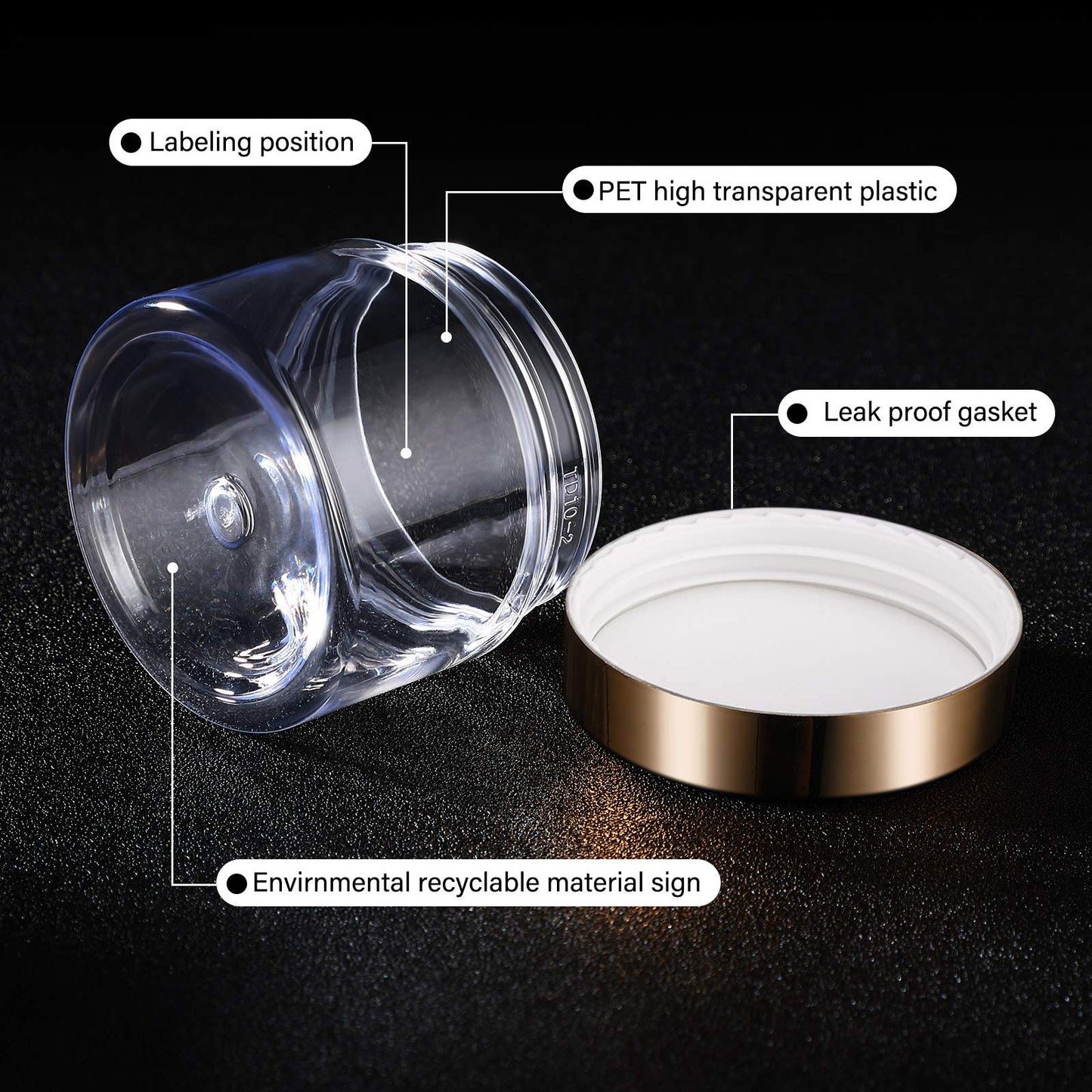 SATINIOR 12 Pack Plastic Container Jars with Lids Round Clear Travel Cosmetic Container Jars for Toiletries, Lotion, Cream, Ointments, Makeup, Rhinestone, Samples, Kitchen Storage(2 oz,Gold)