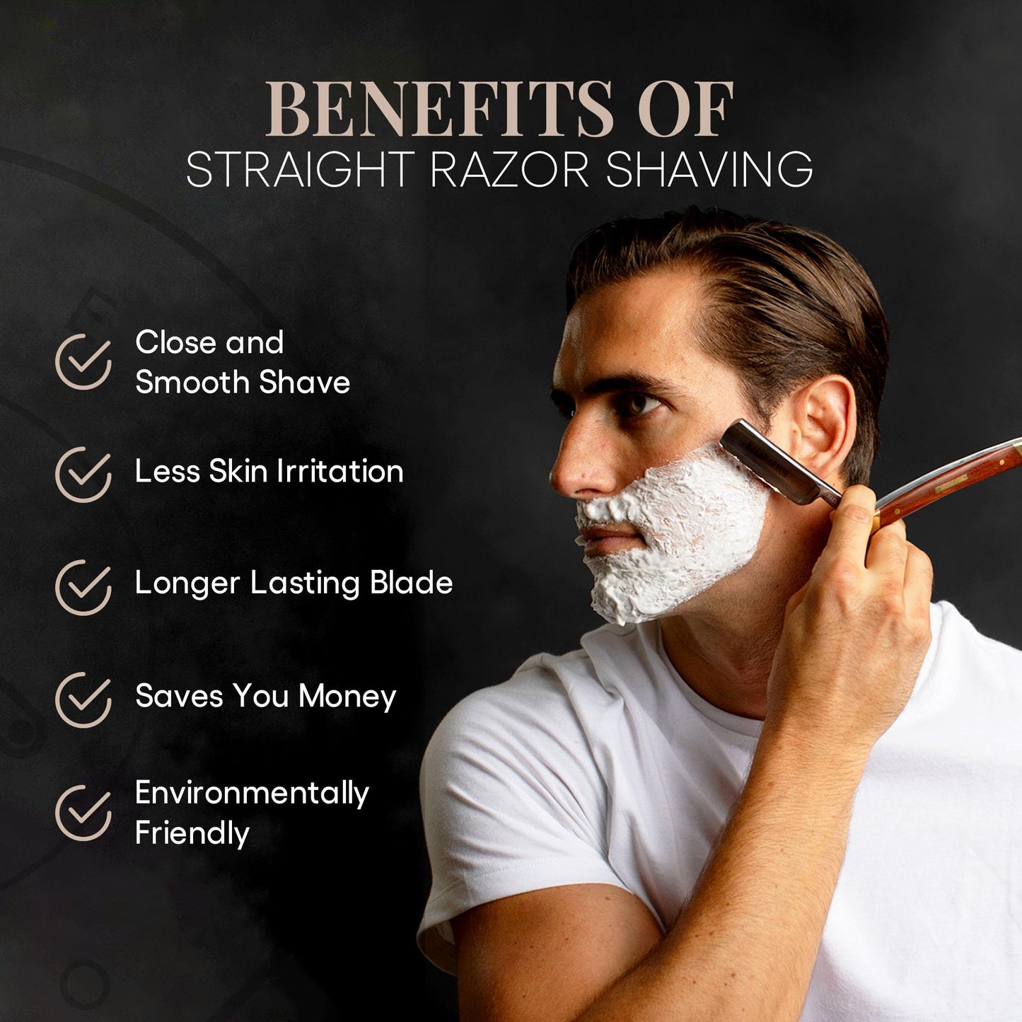 Naked Armor Solomon Straight Razor Kit - Professional Shave Ready Straight Razor Shaving Kit for Men - Japanese Carbon Steel Straight Edge Razor with Brush, Strop & Soap in Wood Gift Box (Brown)