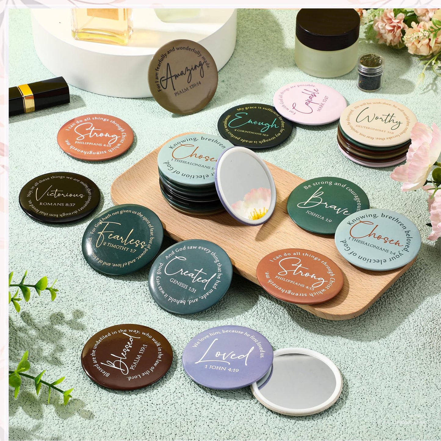 Geelin Mini Christian Gifts Mirror for Women Bulk Inspirational Bible Verse Scripture Portable Mirrors Small Church Gifts for Mother Women History Month VBS Party Favor(48 Pcs,Retro)