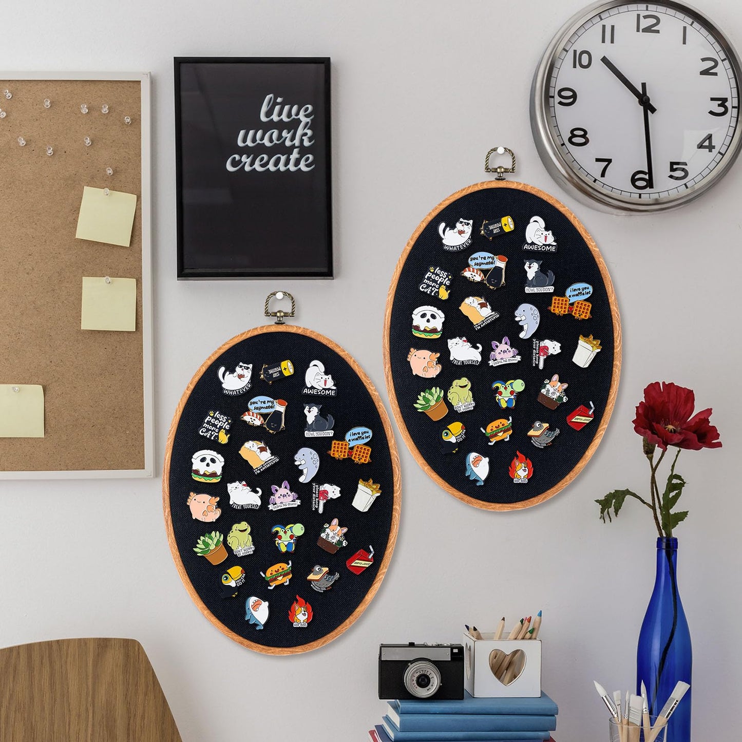 Yalikop Pin Display Board Fabric Enamel Pin Boards Wall Hanging Brooch Earrings Necklace Jewelry Holder Organizer Display Storage Back to School Gift for Home Summer Holiday(Black,11.4" X 8.6",2)