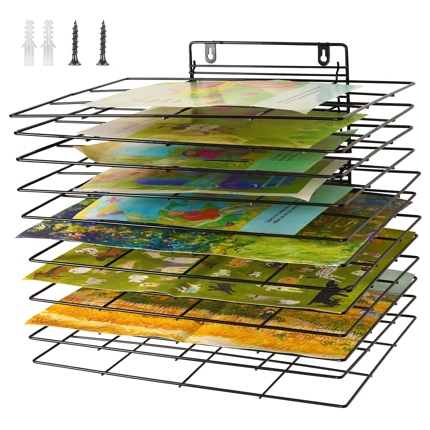 Lzttyee Art Drying Rack for Classroom Paint Drying Rack Small Art Drying Rack Wall Art Storage Rack with 12 Removable Shelves for Classrooms and Art Studios (Black, 12 Shelves)