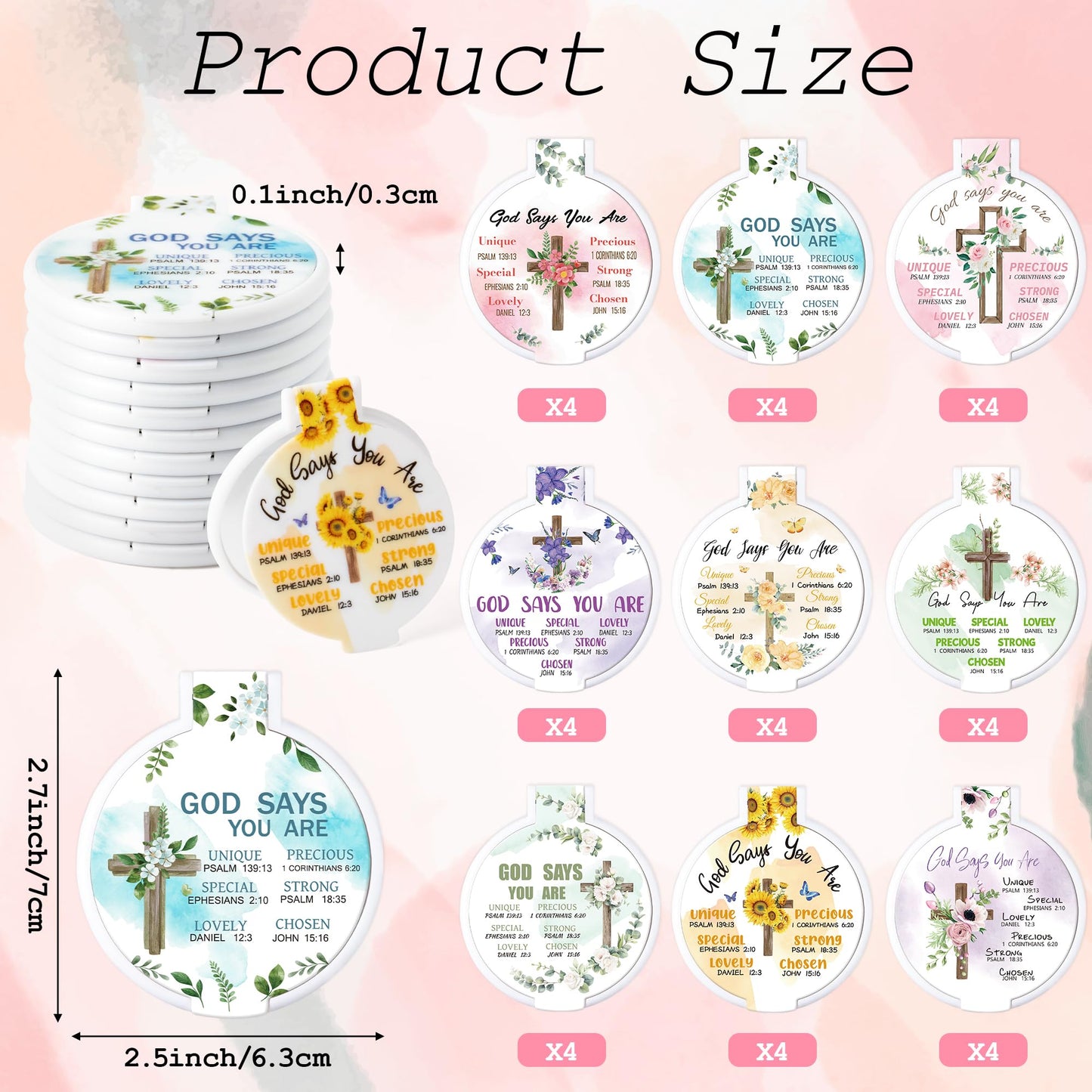 Y1tvei Christian Gifts Compact Mirror - 36Pcs Flower Cross God Say You Are Bible Verse Folding Compact Mirrors Inspirational Small Portable Pocket Makeup Mirror for Purse Church Party Favors for Women