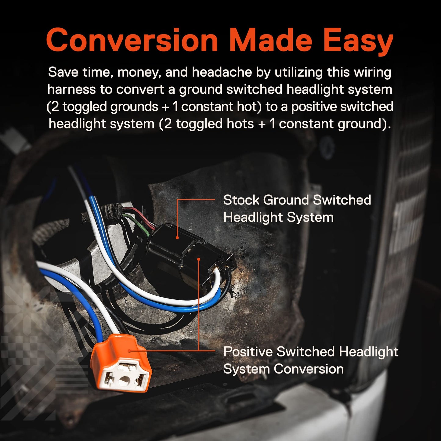 True Mods H6054 H4 LED Headlight Wiring Harness [Negative Switched Conversion] [Fused] Universal H4 Head Light Relay Harness Kit for 9003 H6024 5x7 7x6 4x6 Subaru Toyota Jeep Sealed Beam Headlamp