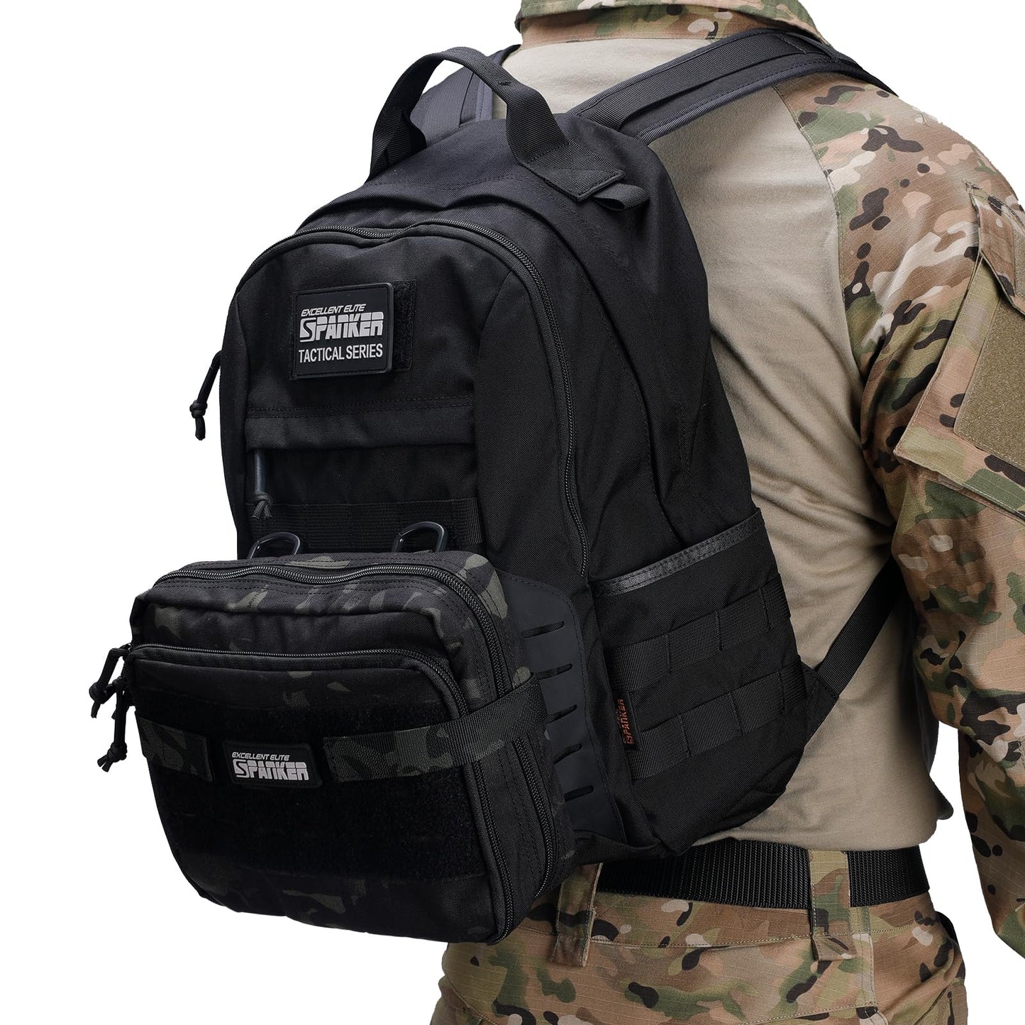 EXCELLENT ELITE SPANKER Tactical Molle Admin Pouch Utility Organizer EDC Medical Bag Utility EDC Tool Pouch with Shoulder Strap Attachment Pouches Waist Bag (Multicam Black)