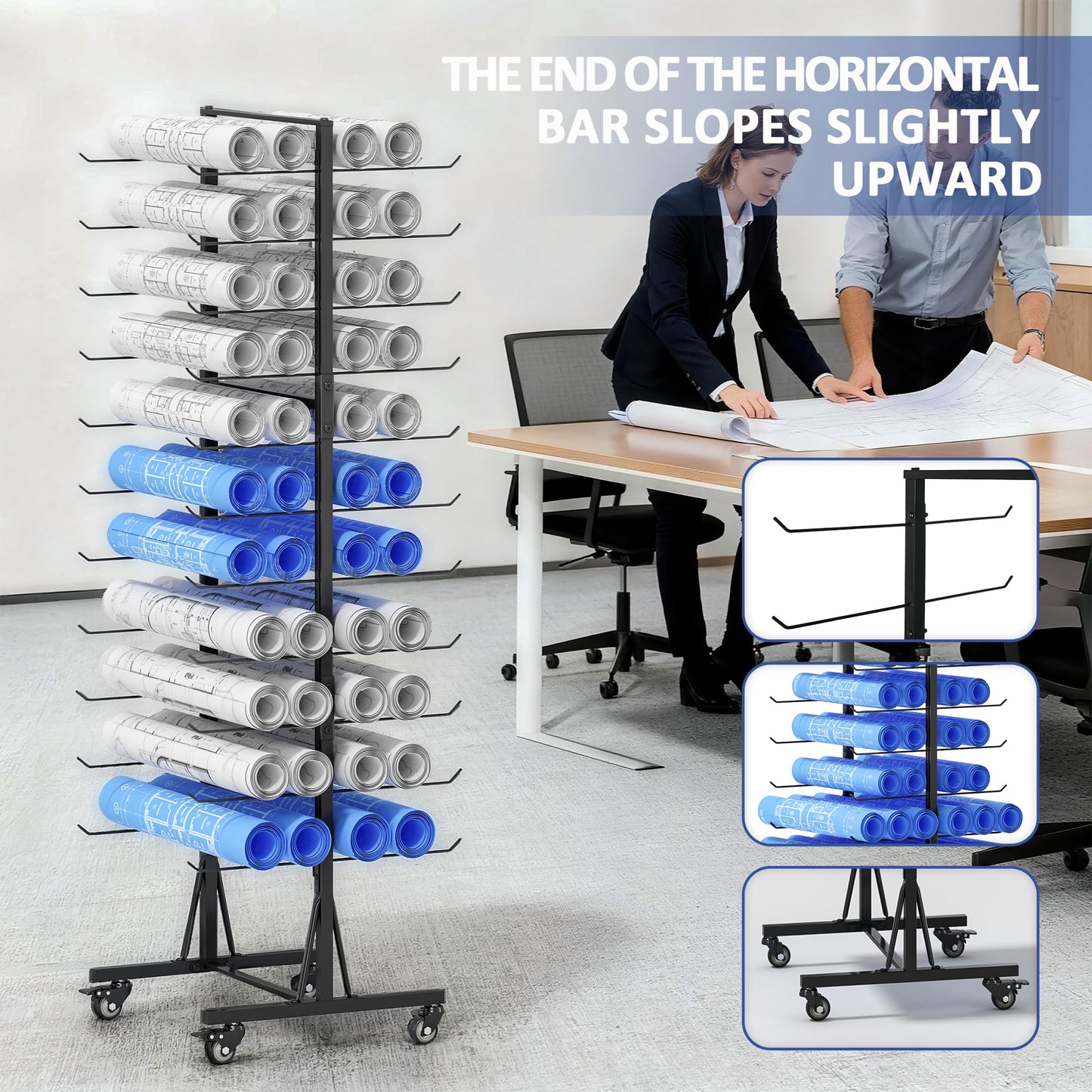 Rolling Large Blueprint Holder, 22 Tier Blueprint Storage Rack, Metal Vinyl Roll Storage Rack, Construction Plan Holder, Gift Wrapping Paper Organizer, Blue Print Display for Drawing, Artwork, Map