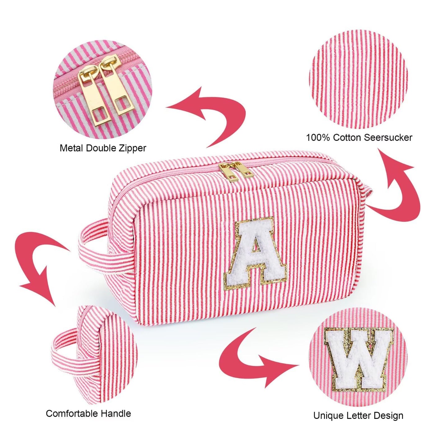 YOOLIFE Birthday Gifts for 6 7 8 9 10 11 12 13 14 15 Year Old Teen Girl - Initial Makeup Bag Letter Toiletry Pouch Cosmetic Case, Personalized Teen Girl Gifts Trendy Stuff Party Favor, Pink L