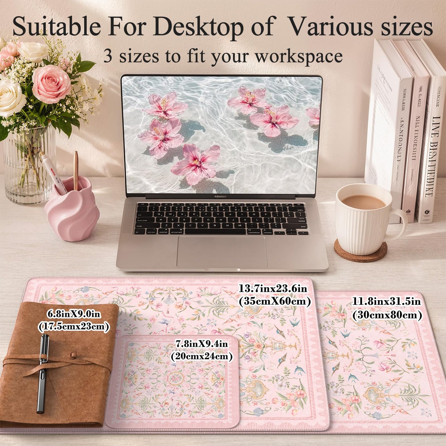 HAOCOO Cute Mouse and Keyboard Pad, 31.5" x 11.8" XL Mouse Pad, Stitched Edge Computer Mats for Desktop, Non-Slip Long Mouse Pad for Desk Accessories, Office Daily Use Desk Setup(Pink)