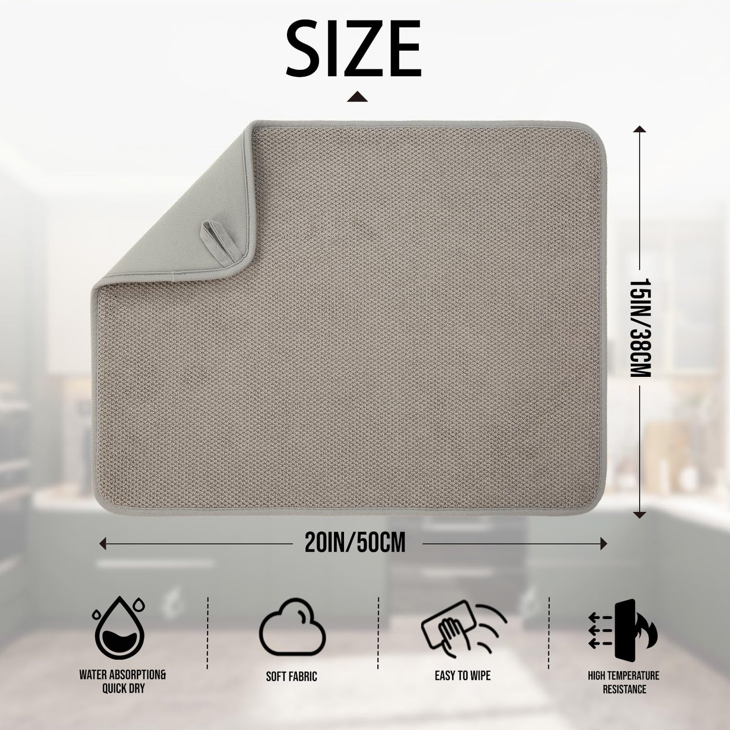VESHE 2 Pack Microfiber Dish Drying Mat for Kitchen Counter,Ultra Absorbent Dish Drainer Mat ,Dish Drying Pad , Dish Rack Mat 20×15 Inch (Gray)