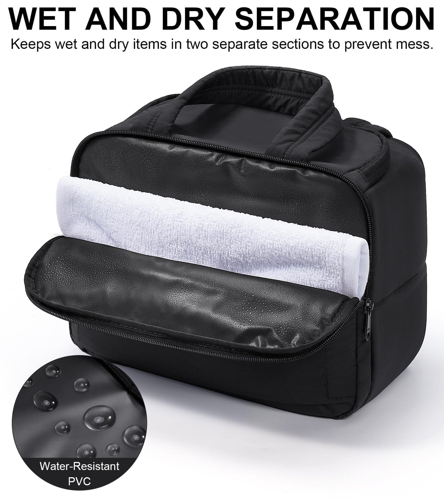 Bagstellar Travel Toiletry Bag for Women, Lightweight Large Quilted Puffy Makeup Bag Wide-open Make up Organizer Cloud Cosmetic Bag w/Handle for Traveling, Toiletries, Essentials, Accessories, Black