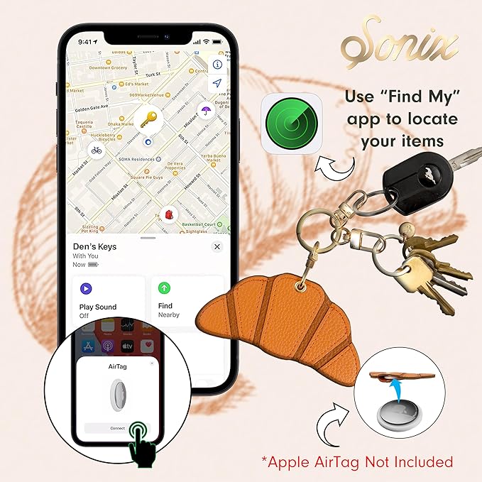 Sonix Keychain Case Compatible with Apple AirTag | Protective AirTag Cover Keychain Charm | Croissant