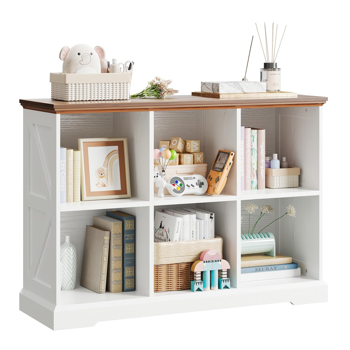IRONCK 6 Cube Storage Organizer, Farmhouse Wood Bookshelf