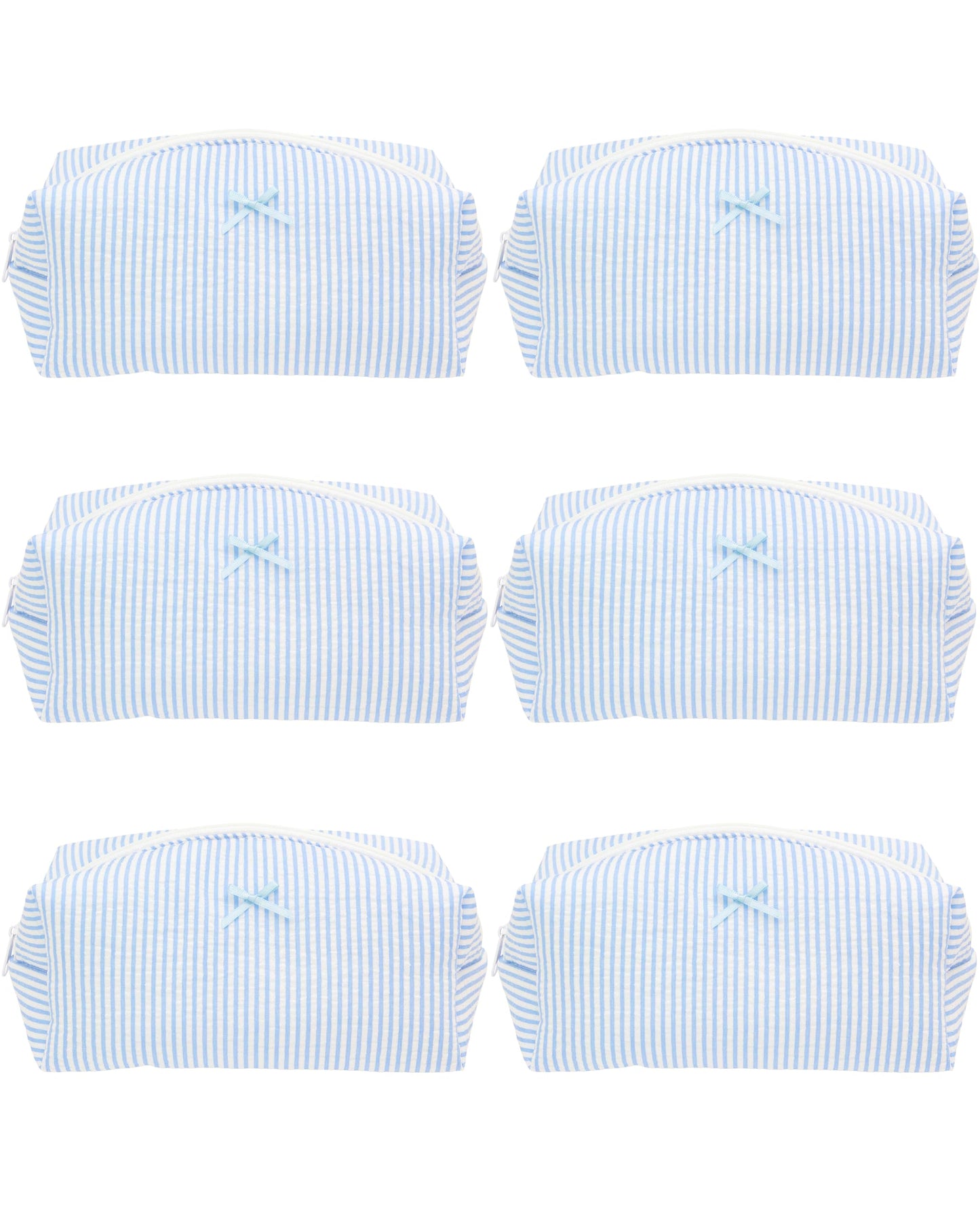 PAZIMIIK 6PCS Cozy Makeup Bag SET Travel Cosmetic Bag for Women Soft Toiletry Bag Aesthetic Makeup Organizer Portable Large Zipper Pouch for Skincare Beauty Accessories Brushes Stripe Blue