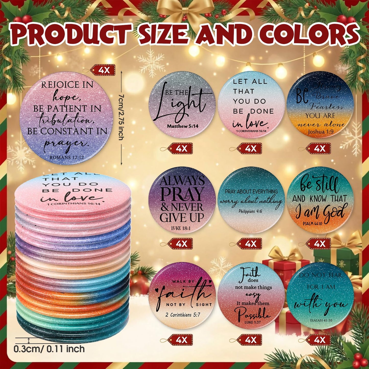 GlikCeil 40 Pcs Christian Compact Mirror Bulk for Women Inspirational Bible Verse Pocket Mirrors Mini Purse Makeup Mirror Christian Church Gift for Women VBS Church Party Favors