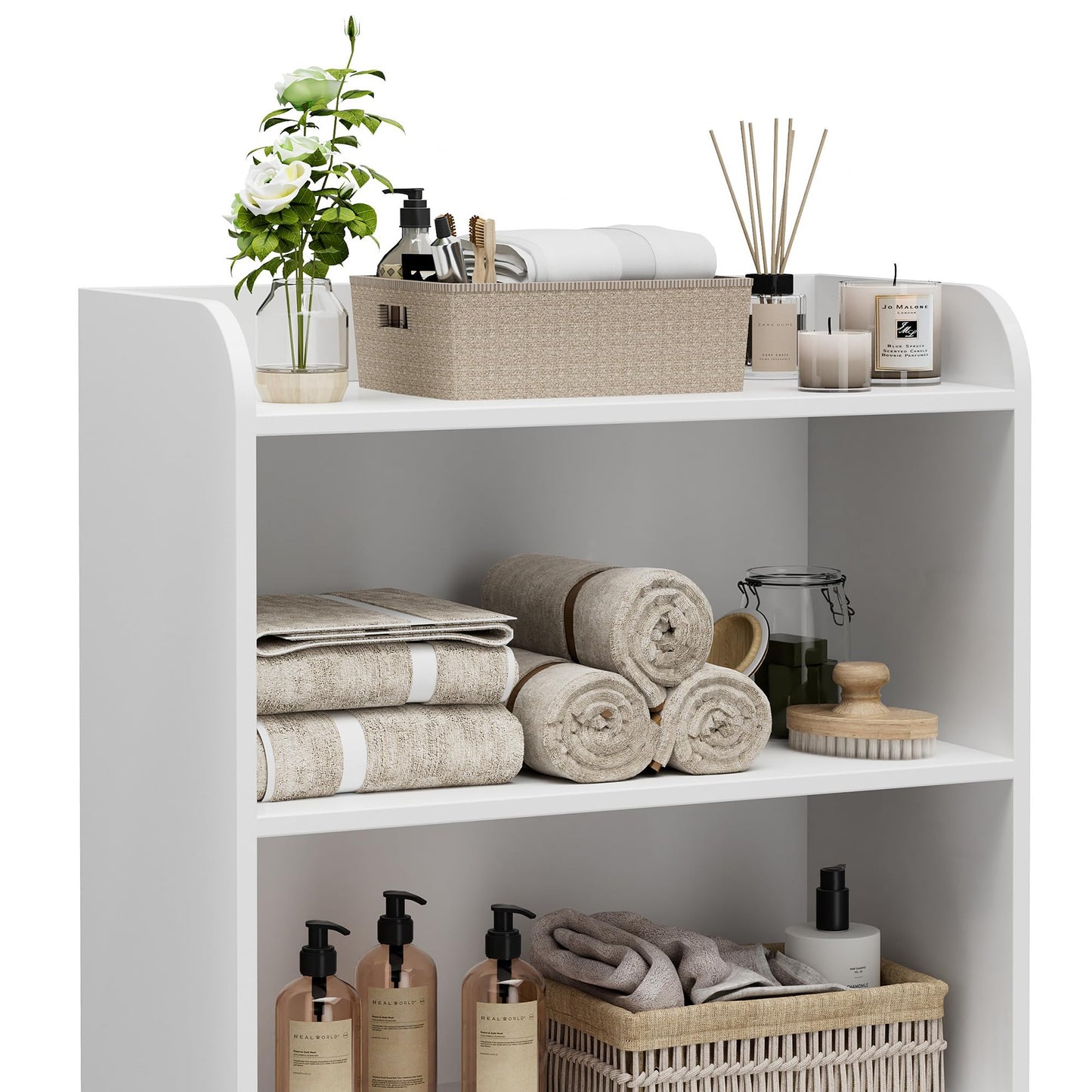 Homhedy Small Bathroom Storage Cabinet, Freestanding Toilet Paper Storage with 2 Doors and Shelves, Bathroom Organizers and Storage for Small Spaces, Laundry Room, 9.8" D x 19.7" W x 39.9" H, White