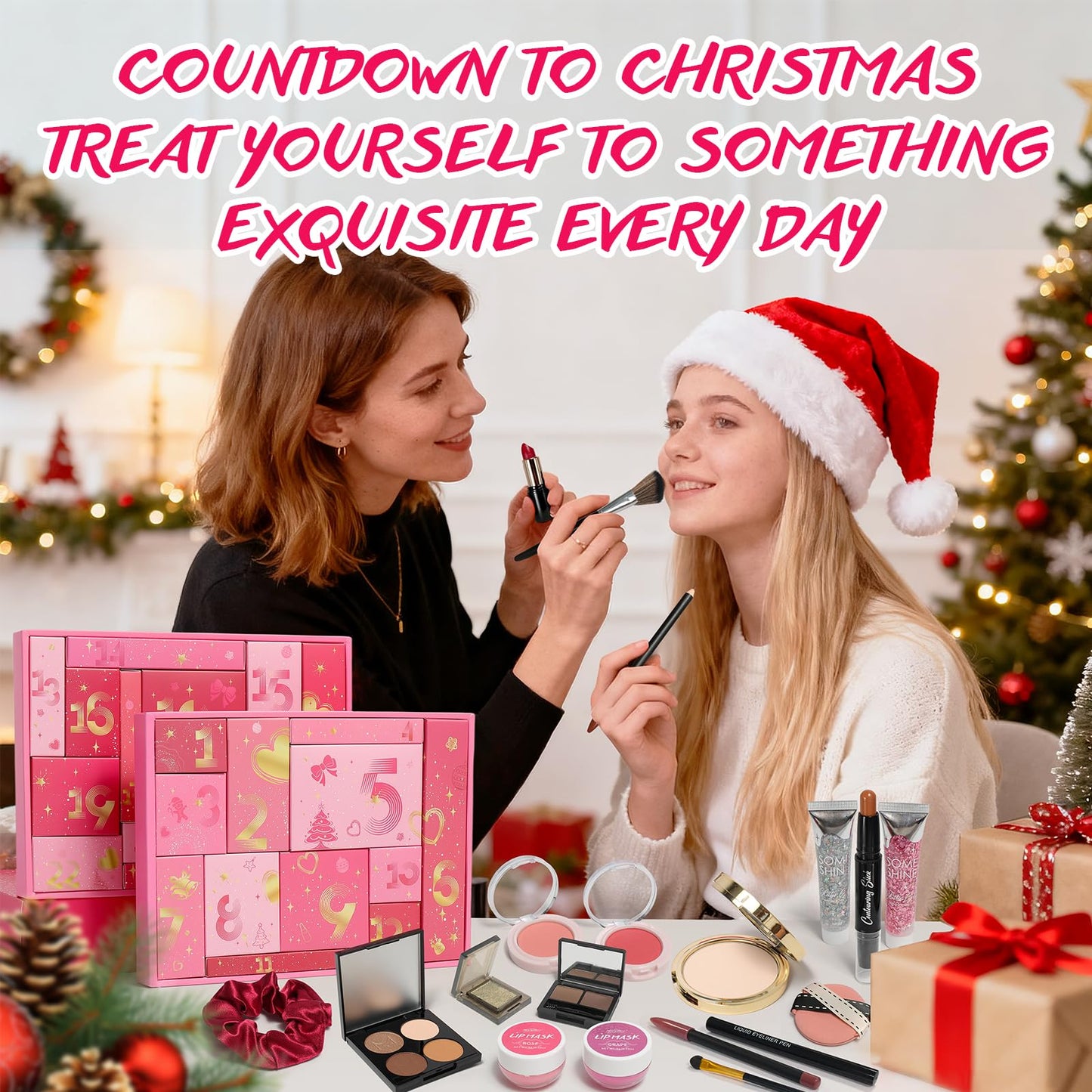 Makeup Advent Calendar 2025 for Women Teen Girls 24 Days Beauty Advent Calendar Christmas Makeup Set Gift for Wife Daughter Mother Girlfriends Trendy Stuff Makeup Kit Gifts Face Eyes Lips Cosmetics