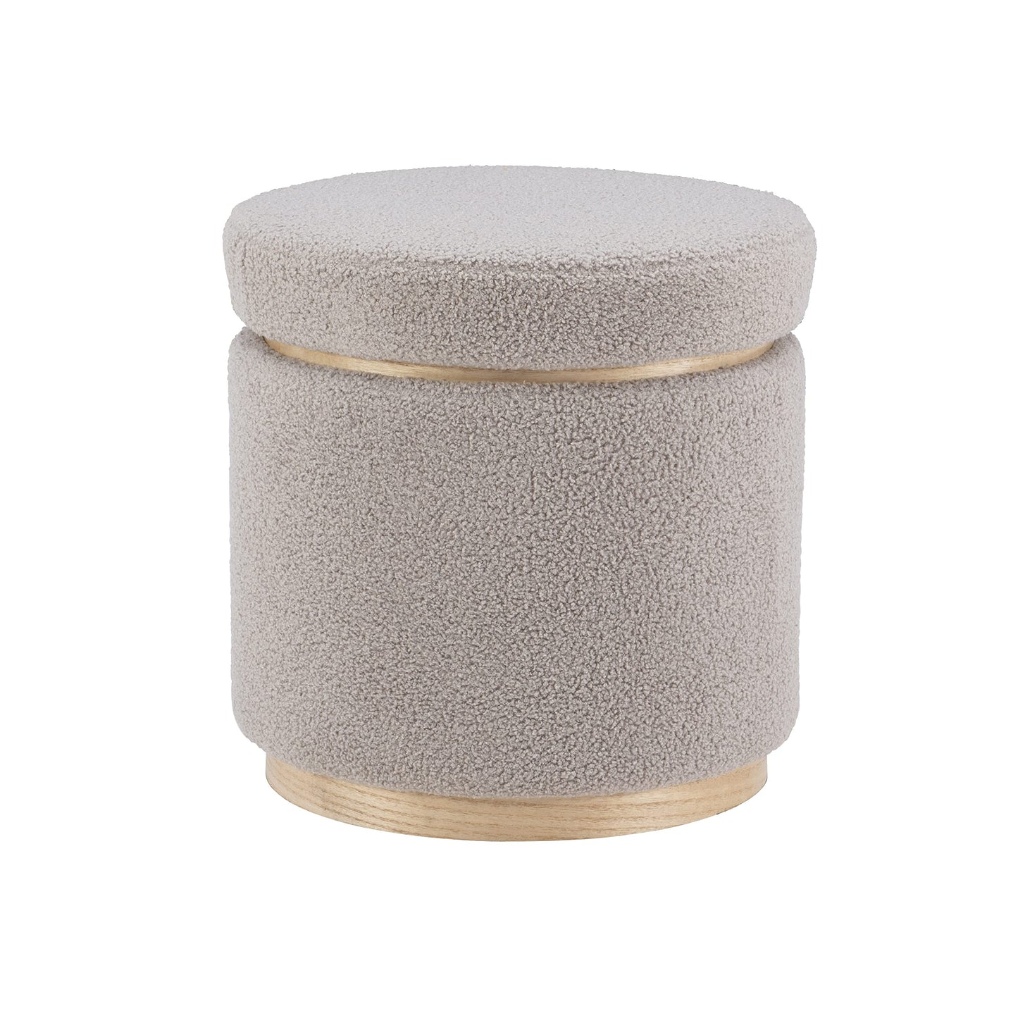 Linon Lexington Grey Sherpa Round Storage Ottoman with Wood Accent