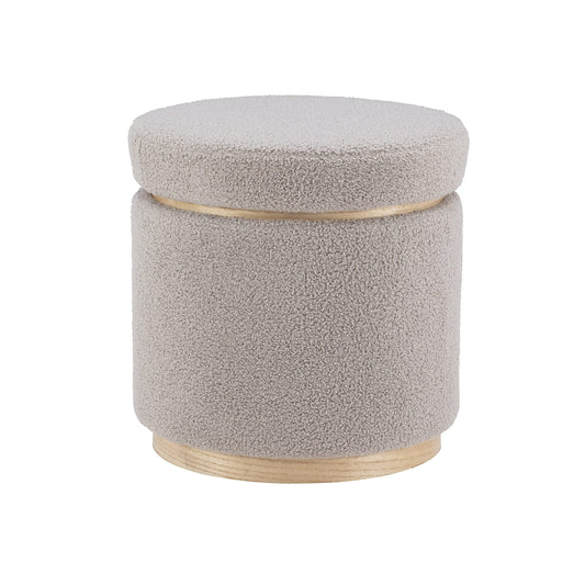 Linon Lexington Grey Sherpa Round Storage Ottoman with Wood Accent