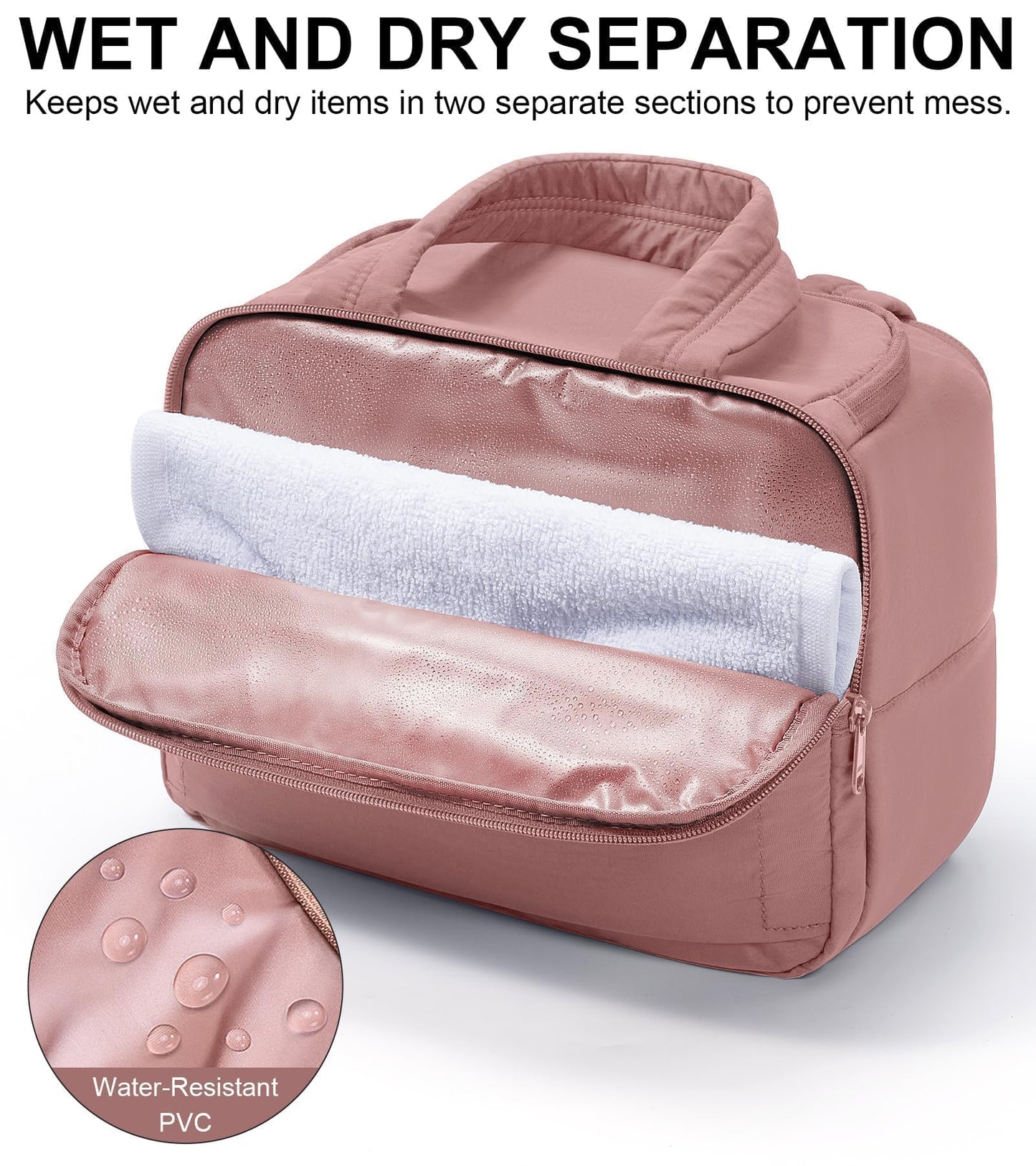 Bagstellar Travel Toiletry Bag for Women, Lightweight Large Quilted Puffy Makeup Bag Wide-open Make up Organizer Cloud Cosmetic Bag w/Handle for Traveling, Toiletries Essentials Accessories Dark Pink