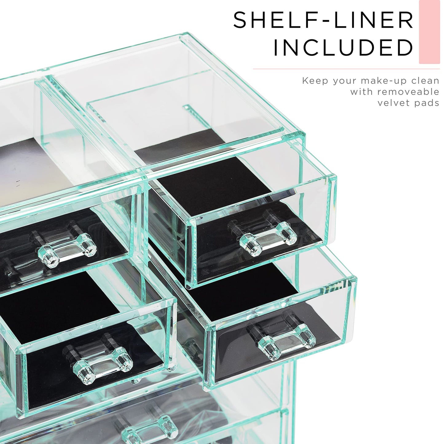 Sorbus Acrylic Makeup Organizer Set, 7-Drawer Vanity & Countertop Cosmetic Storage with Small & Wide Compartments, Teal Thrill Makeup Storage for Brushes, Jewelry – Holiday Gift for Women & Teens