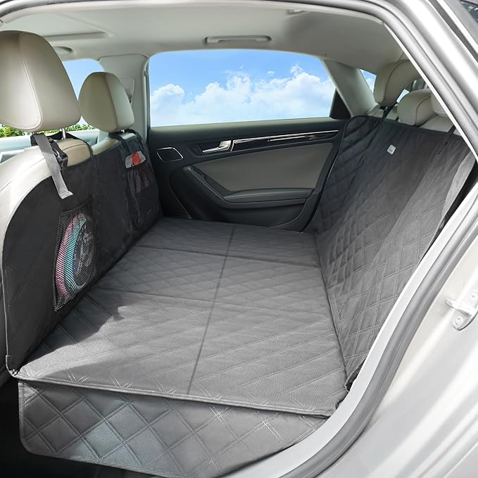 Back Seat Extender for Dogs- Hard Bottom Car Seat Cover for Pets, Heavy-Duty 900D Waterproof Non-Slip Dog Hammock for Most Cars, SUVs, & Small Trucks (Black, Regular)