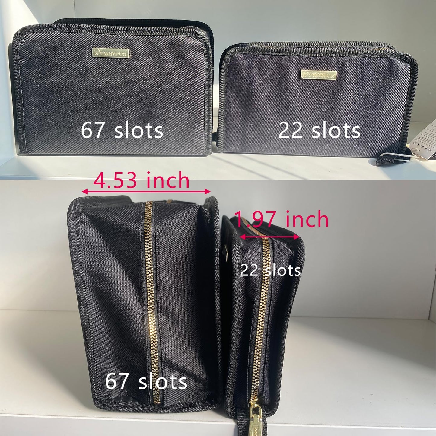 ROWNYEON 67 Slot Lipstick Organizer Bag - Large Capacity Multi-Layer Travel Makeup Case, Waterproof Oxford Lip Gloss & Marker Pen Holder with Elastic Straps for Makeup Artists (Black)