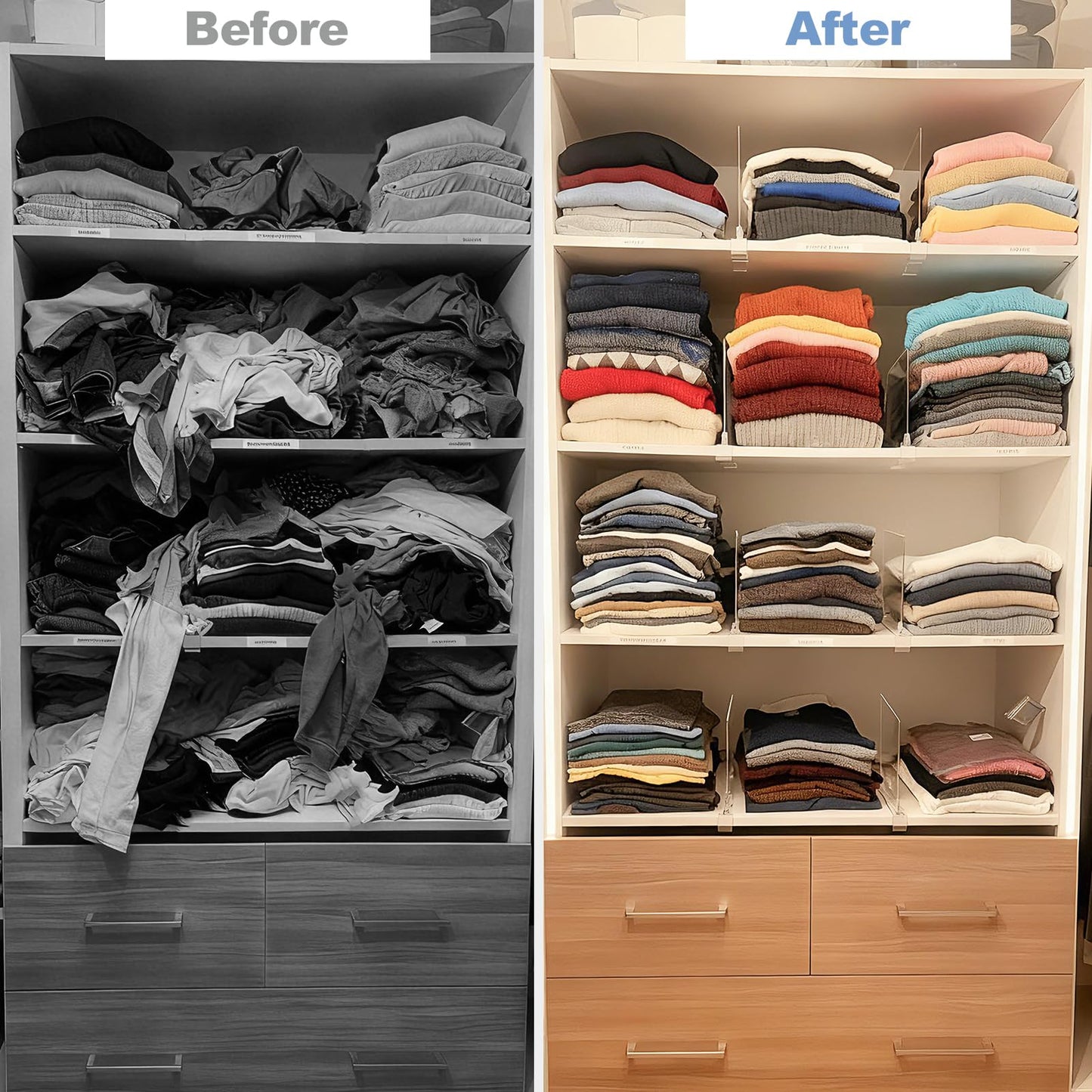 Saccik Purse Organizer for Closet Shelf Dividers: 8-Pack Adjustable Clear Acrylic Bag Storage Organizer for Handbags, Sweaters, Towels, Jeans and Shoes on Wood Shelves