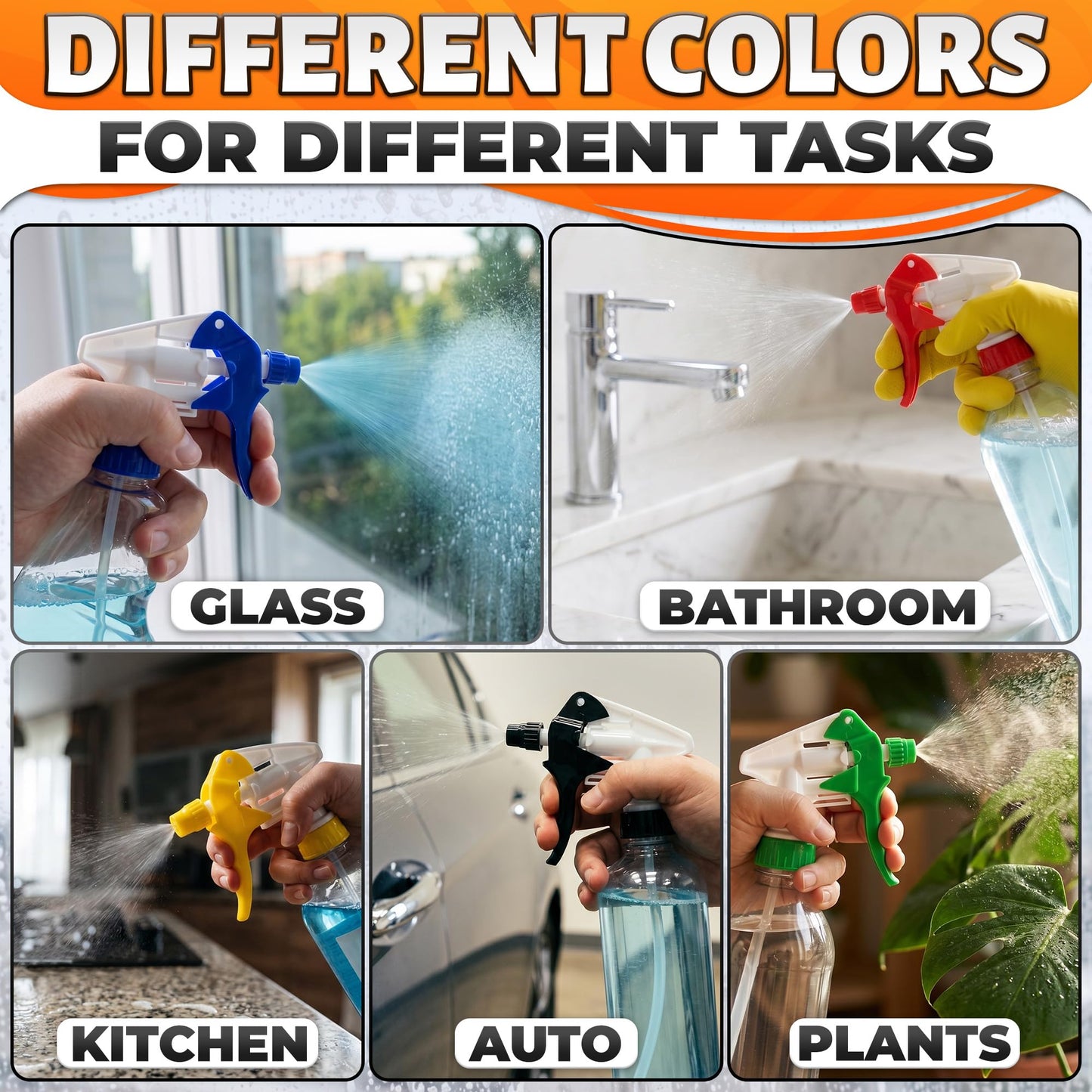 5 Pcs Spray Bottle Nozzle Replacement Pack – Heavy Duty Leak-Proof Trigger Sprayer for Cleaning, Garden, Pet Care, Auto Detailing & Kitchen – Fits 8, 16, 24, 32 oz Bottles, 28-400 Thread (Multicolor)