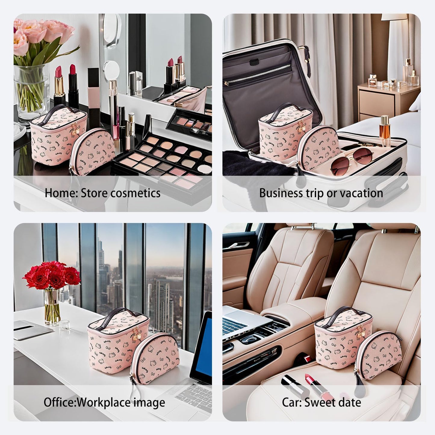 AmBealla Make up Bag Travel Cosmetic Bags Brush Holder Zipper Pouch Case Organizer Cute Organizer Suitable for Purse for Women (Light Pink 2PCS)