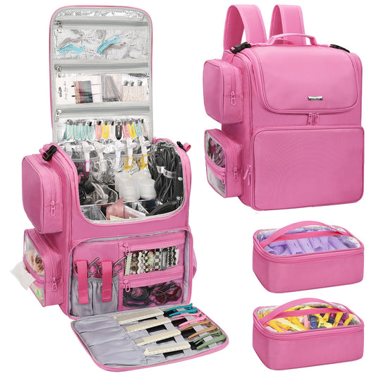 Relavel Hair Tools Travel Bag Hair Stylist Backpack Hairdresser Cosmetology Bag, Heat Insulation Full Layer for Curling Iron, Hair Straightener, Travel Accessories Case Barber Organizer (Rose Pink)