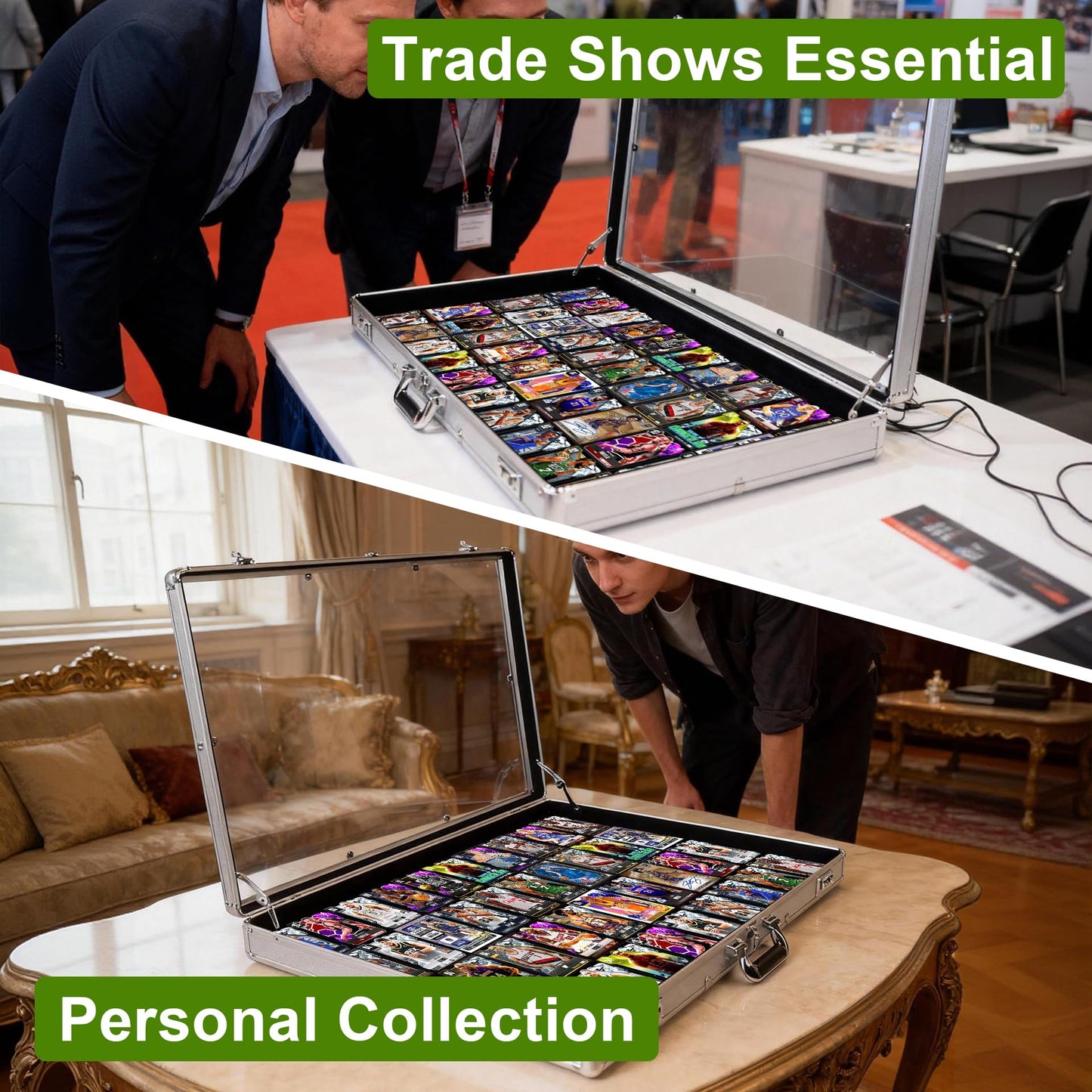 JIAYAN Trading Card Display Case: 34"x22" Aluminum Display Case with 2 Password Lock for Exhibitions - Portable Trade Show Display Table Top Showcase with Handle for Collectible Cards