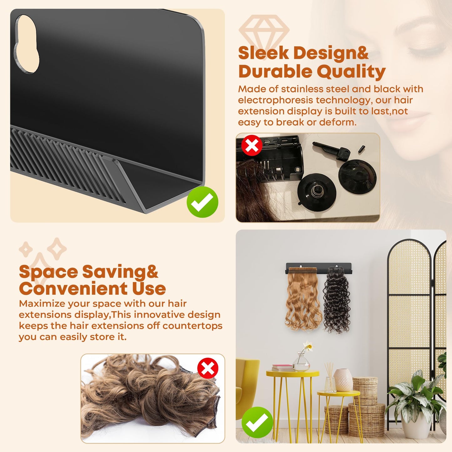 1 Pack Hair Extension Holder For Styling Suction Cups, Metal Hair Extension Display Hair Hanger Tool,Hair Rack Stands For Washing/Styling/Colouring/Drying/Braiding