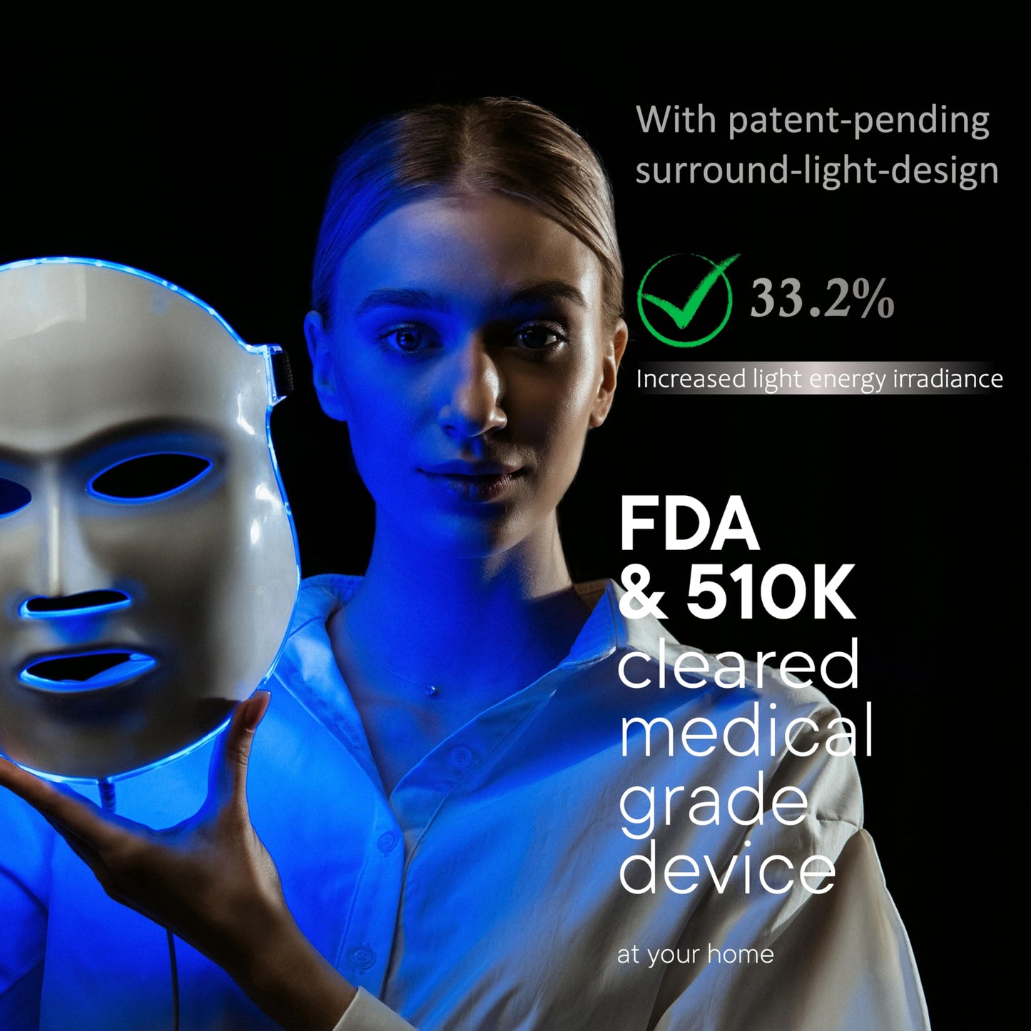 Aphrona FDA cleared LED Facial Mask MOONLIGHT PRO 7 Color Treatment Photon Mask, Red light Blue light for Acne Removal Wrinkle Reduction, led light therapy for face, 450 Powerful LED Chips (White)