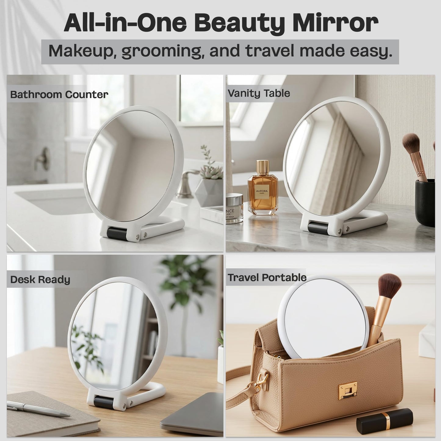 Danielle Soft Touch Hand Held Mirror, White