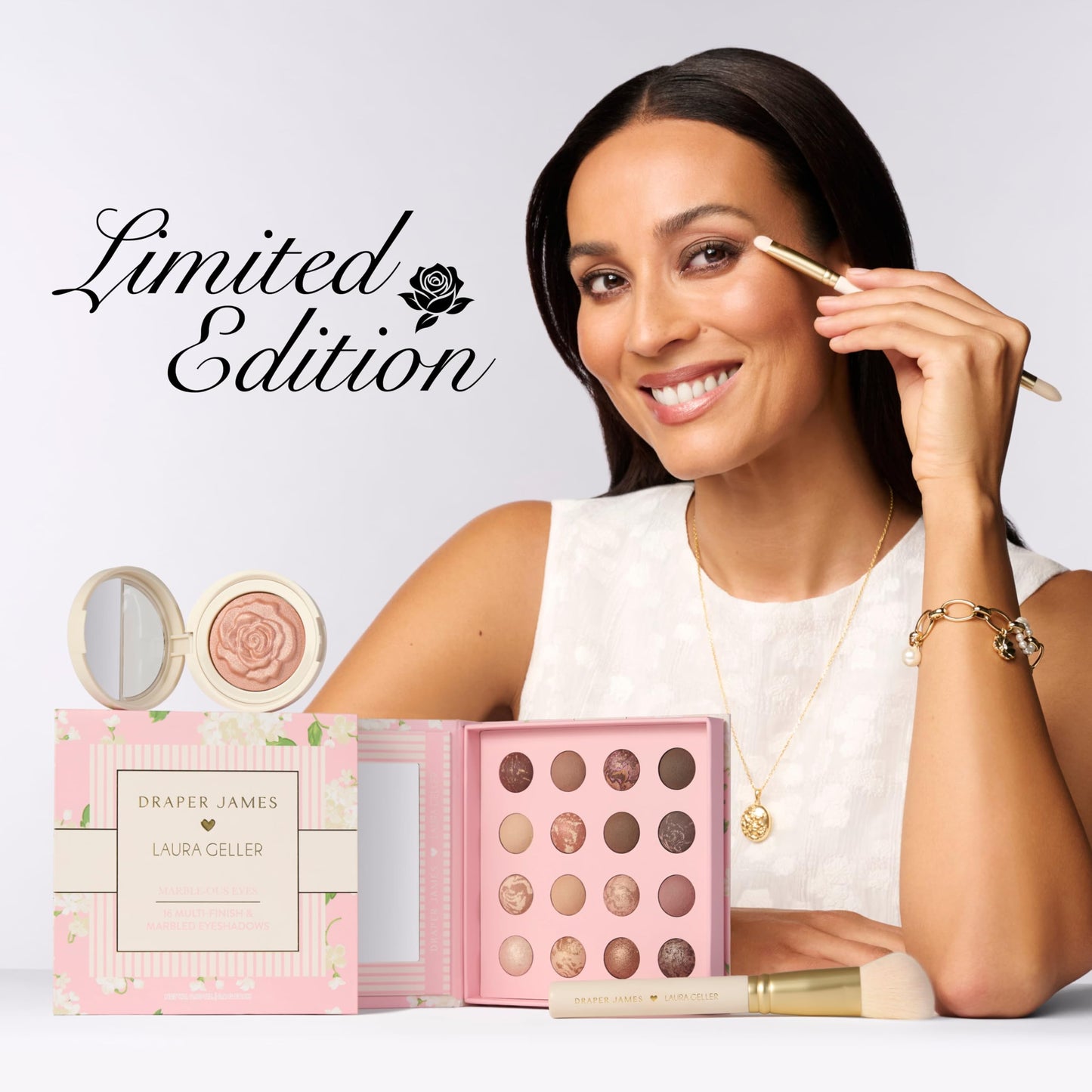 LAURA GELLER NEW YORK Marble-ous Eyes Eyeshadow Palette – 16 Multi-Finish Baked & Marbled Eyeshadows in Matte & Satin Finishes – Limited Edition Draper James Collaboration