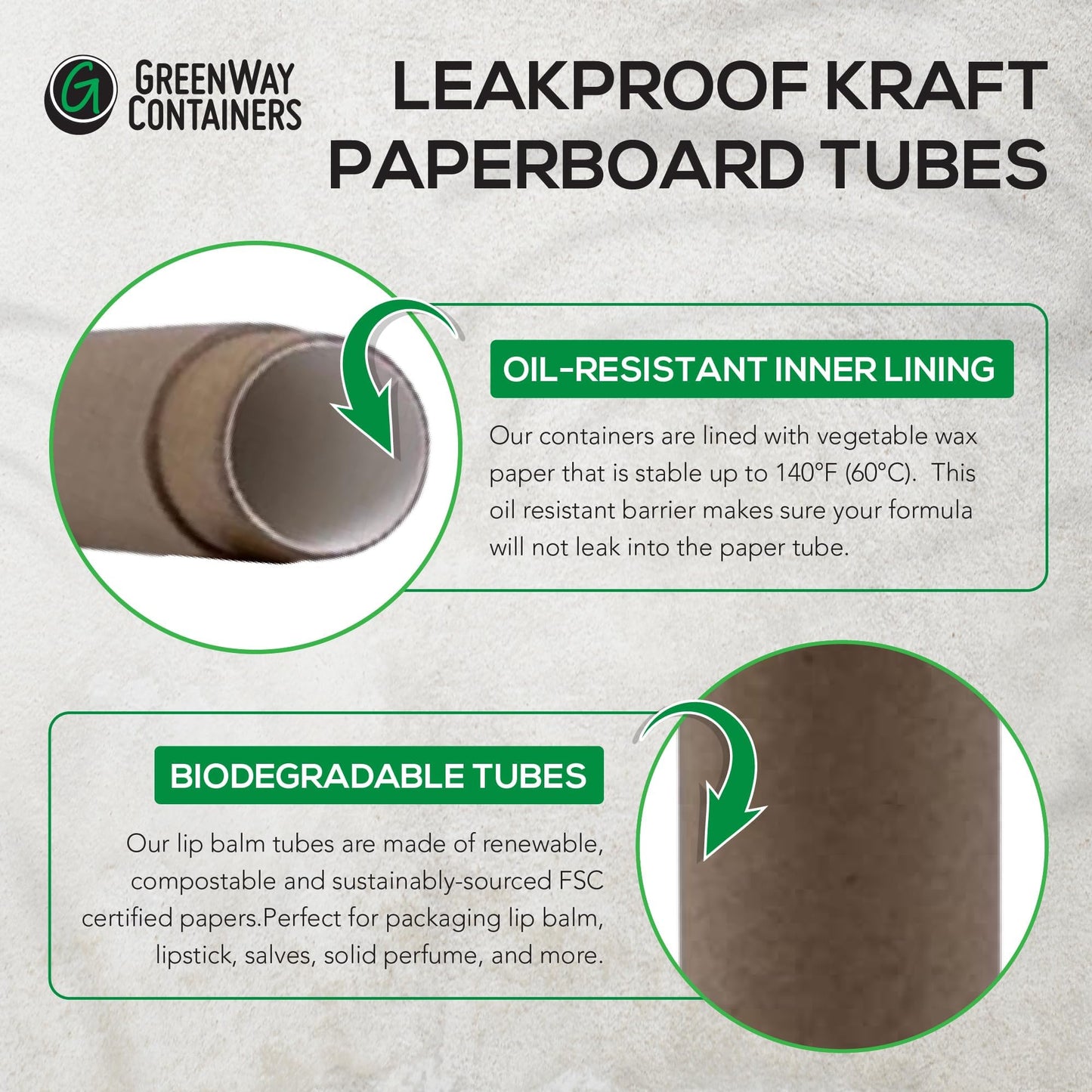 GreenWay 0.3oz / 8.5g Kraft Paperboard Lip Balm Tubes with Lids - 100 Pack Lip Gloss Tubes Refillable DIY Cosmetic Containers - Lip Balm Containers Chapstick Tubes Empty Holder Tubes - Brown