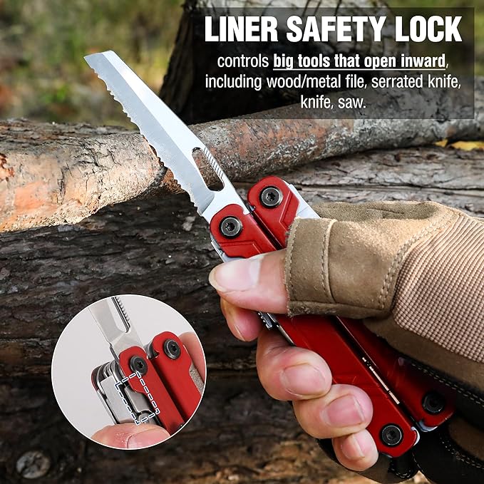 WORKPRO 18-in-1 Multi Tool Pliers, Gifts for Dad, Stainless Steel EDC Multitool with Pocket Knife, 2 Safety Locks, Belt Clip and Oxford Pouch, Multipurpose Utility Multiuse Tool for Outdoor Activities