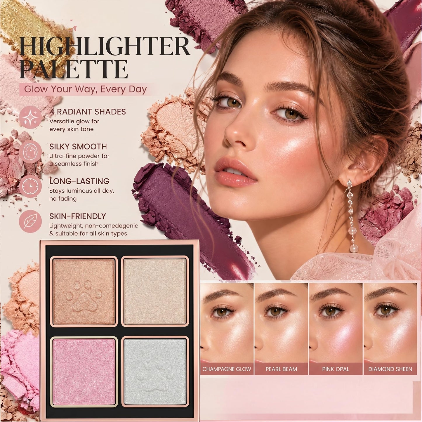 FORSEEKUP All In One Makeup Kit for Women, Travel Makeup Palette with 12 Eyeshadows, 4 Blush Shades, 4 Highlighters & 4 Matte Lip Gloss, Full Face Book Makeup Set Portable Cosmetic Kit (A)