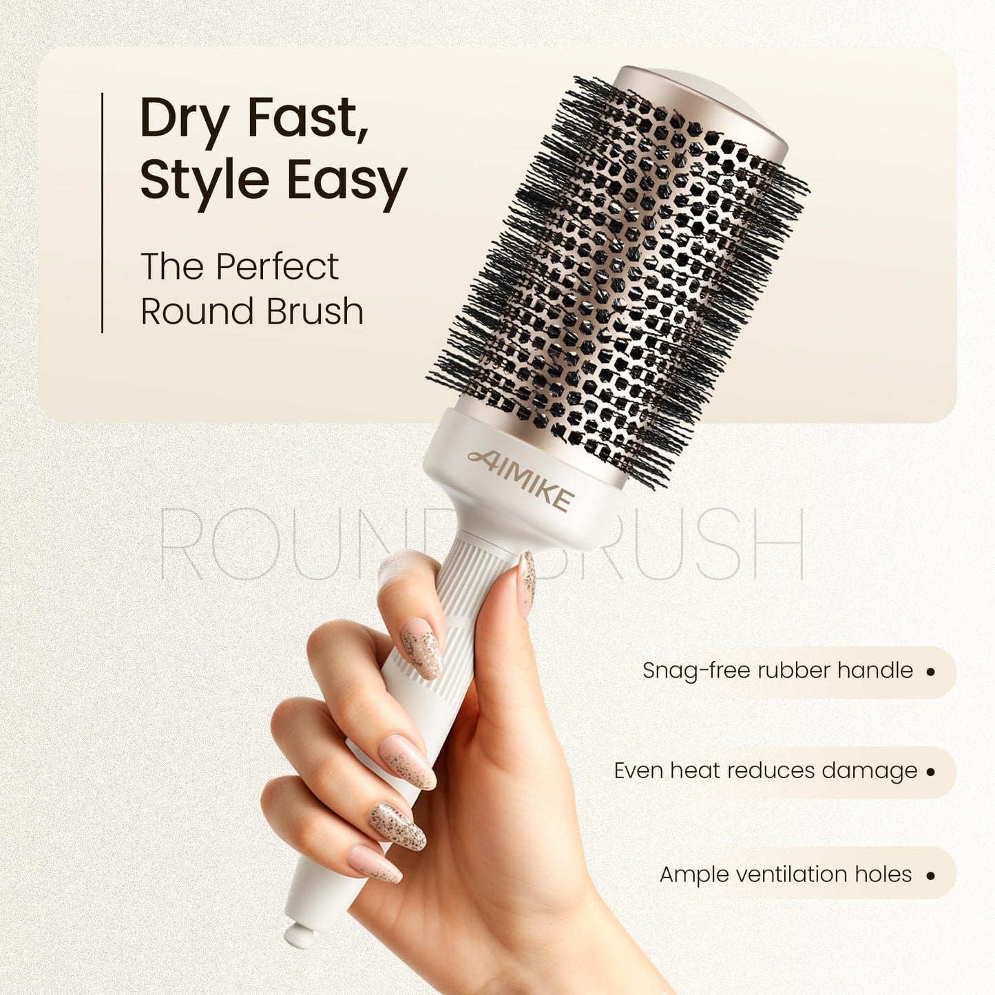 AIMIKE NaturaVol Round Brush for Blow Out, Large Round Hair Brush for Fine Hair with Nano Thermal Ceramic Tech, for Blow Drying & Styling, Adds Volume & Smoothness (2.1 Inch Barrel, 3 Inch Bristle)