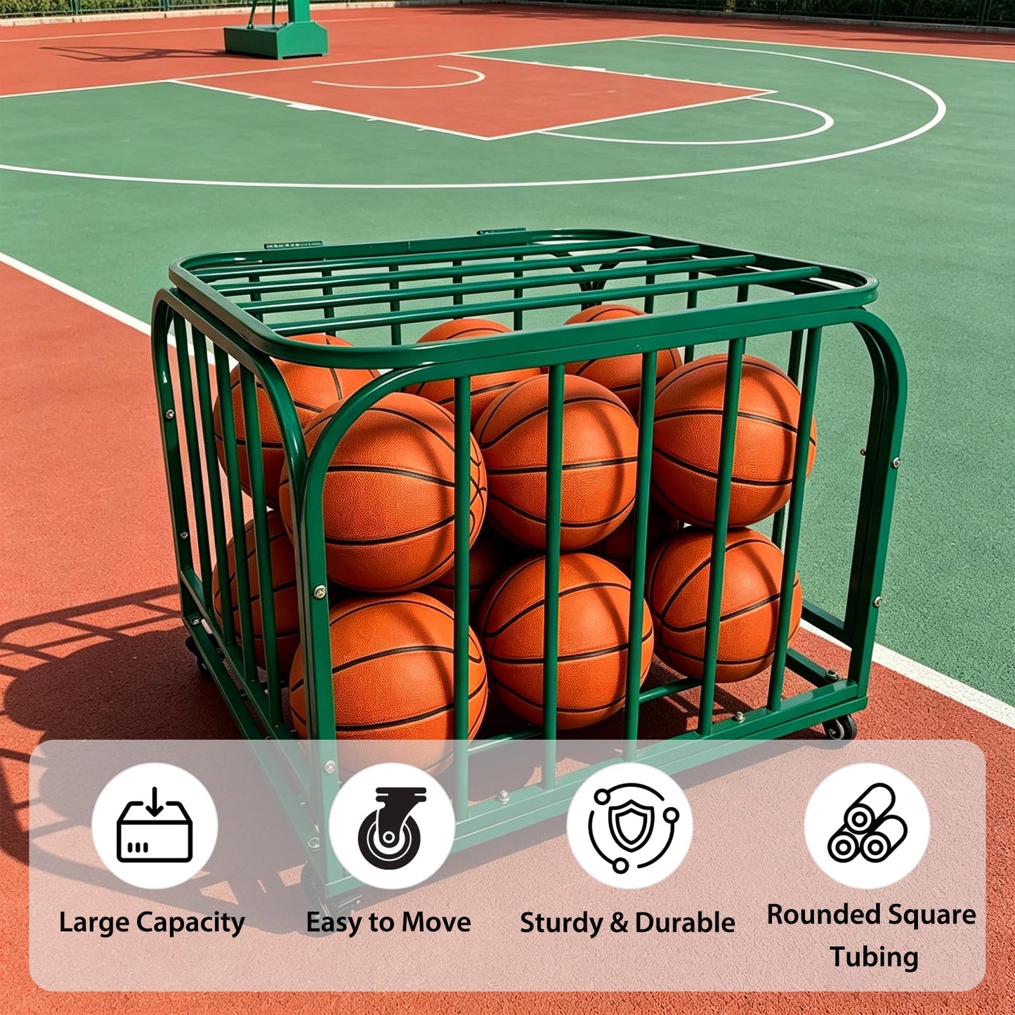 LCKJZYL Ball Storage Cart Holds 30 Balls, Basketball or Volleyball Storage Bin with Wheels, Durable Rolling Exercise Ball Cart Holder, Basketball Holder Cage for Indoor and Outdoor, Gym, School, Club