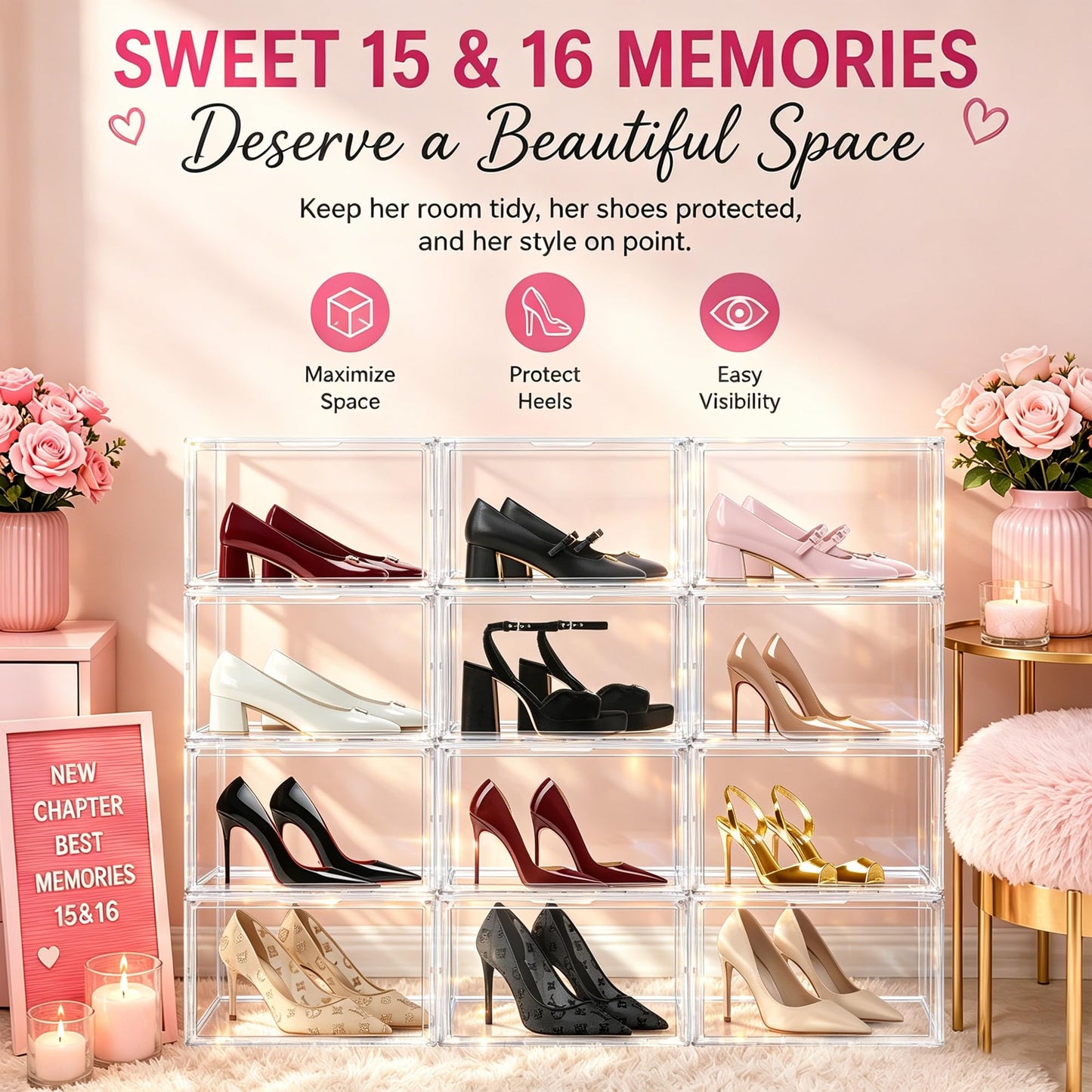 DAYOOH 12 Pack Low Profile Clear Shoe Storage Box for Flats,Loafers,Heels