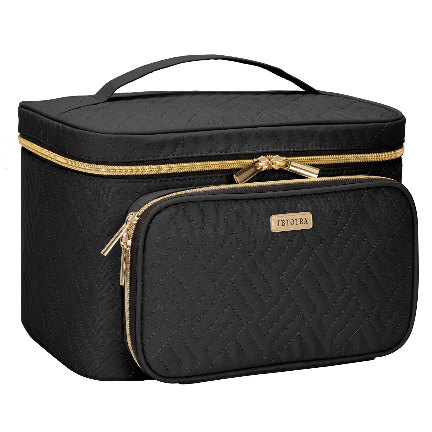 TBTOTRA Travel Makeup Bag with Jewelry Organizer, Large Cosmetic Case, Waterproof Toiletry Bag for Cosmetics, Brushes, and Tools, Black