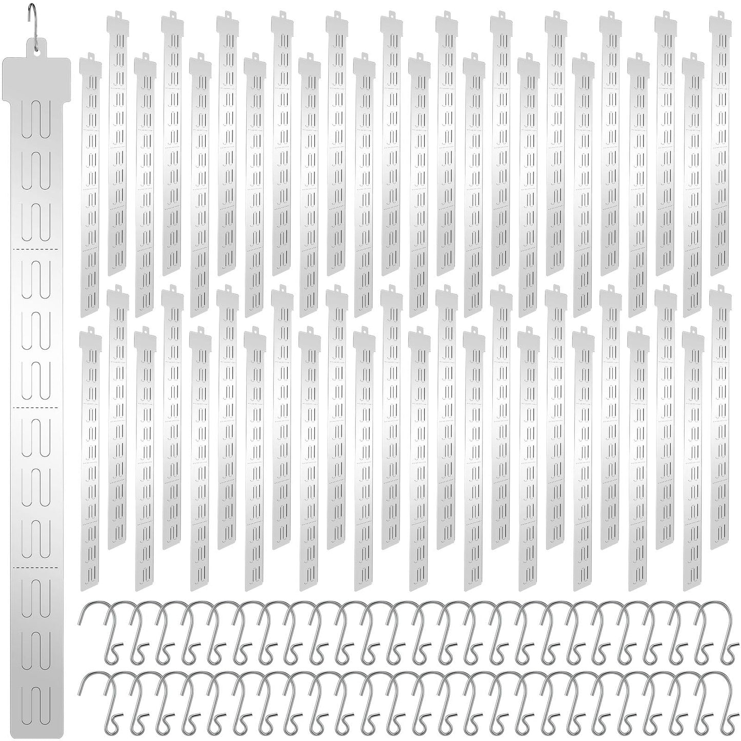 Tigeen 50pcs 12 Station Retail Hanging Merchandise Strips with S Hooks 21.3 Inch Plastic Display Strips with Removable Header Merchandise Display for Grocery Retail Store