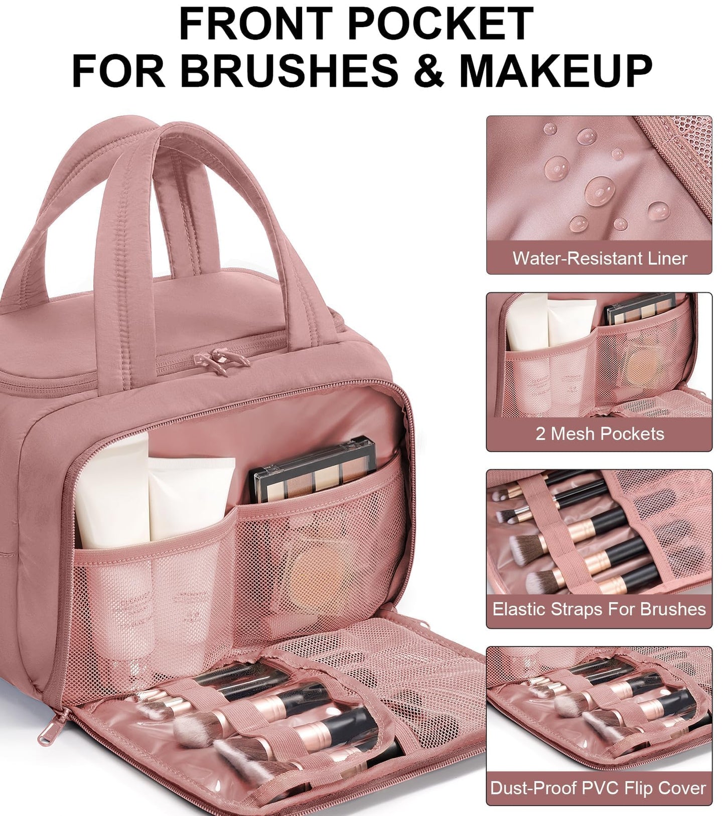 Bagstellar Travel Toiletry Bag for Women, Lightweight Large Quilted Puffy Makeup Bag Wide-open Make up Organizer Cloud Cosmetic Bag w/Handle for Traveling, Toiletries Essentials Accessories Dark Pink